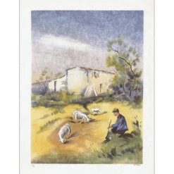 ZAROU - Lithographie originale "Berger en Provence" 70x50cm