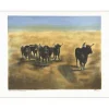 ZAROU - Lithographie originale "Taureaux en Camargue" 54x75cm