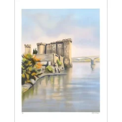 ZAROU - Lithographie originale "Nîmes, le pont St Esprit" 76x56cm