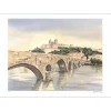 ZAROU - Lithographie originale "Béziers, le pont vieux" 56x76cm