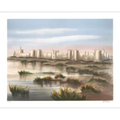 ZAROU - Lithographie originale "Aigues-Mortes" 54x75cm
