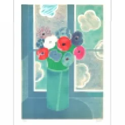 ZAVARO Albert - Lithographie originale "Bouquet à la fenêtre" 61x45cm