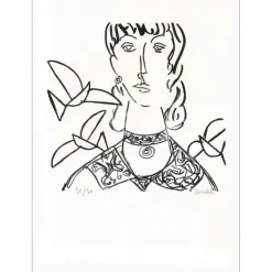 ZENDEL Gabriel - Lithographie originale "Portrait de femme" 65x48cm