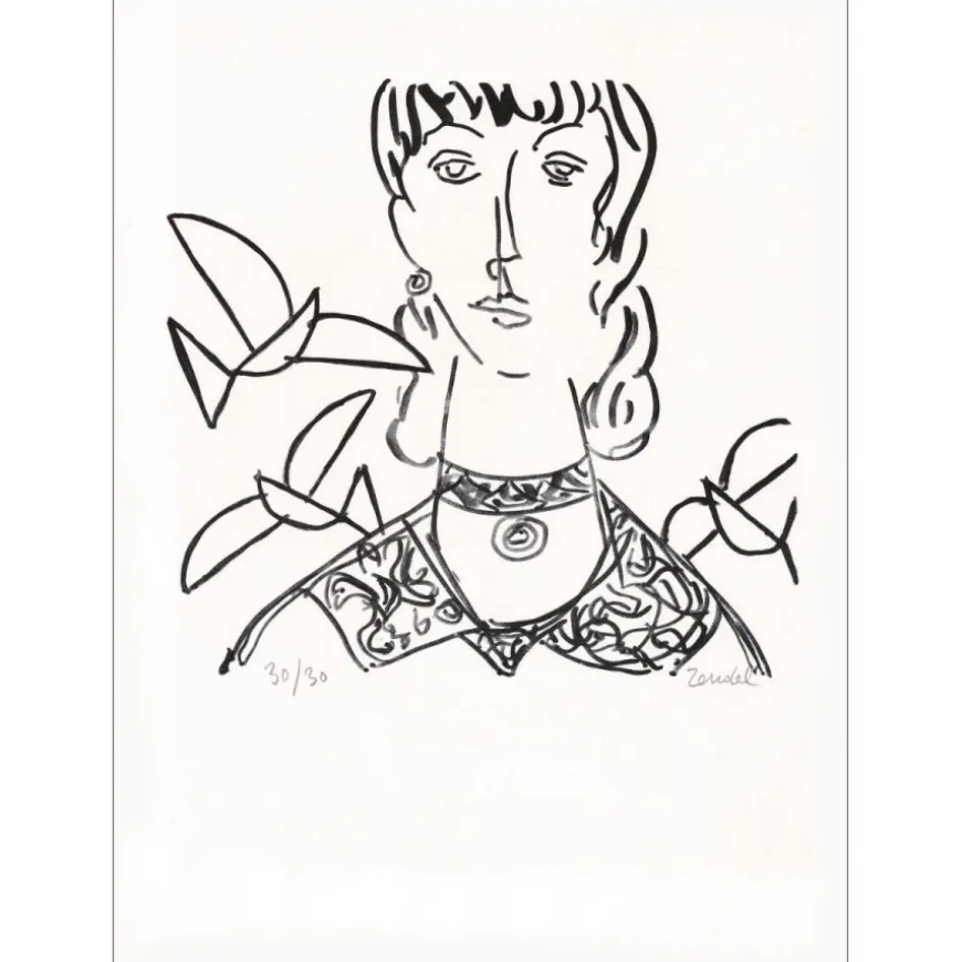 ZENDEL Gabriel - Lithographie originale "Portrait de femme" 65x48cm